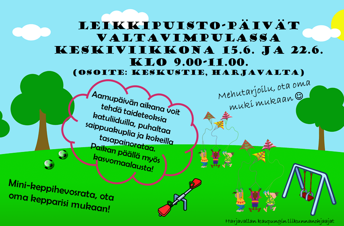 Leikkipuisto-tapahtuma Valtavimpulassa, keskiviikkona 15.6. ja 22.6. klo 9-11.