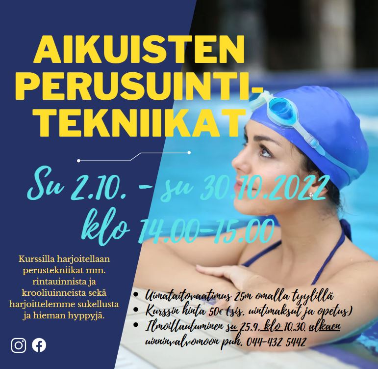 Tervetuloa aikuisten perusuintitekniikkakurssille su 2.10. - su 30.10.2022