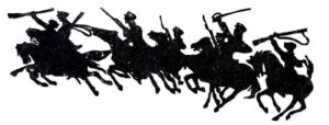 Kuvassa Emil Cedercreutzin siluetti taistelevista ratsukoista.