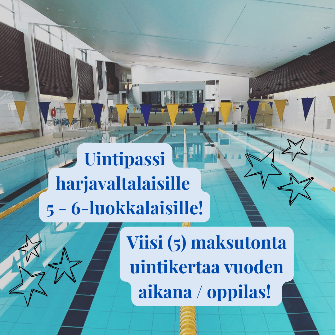 Kuvassa uima-allas ja rataköydet, tietoa uintipassista. 