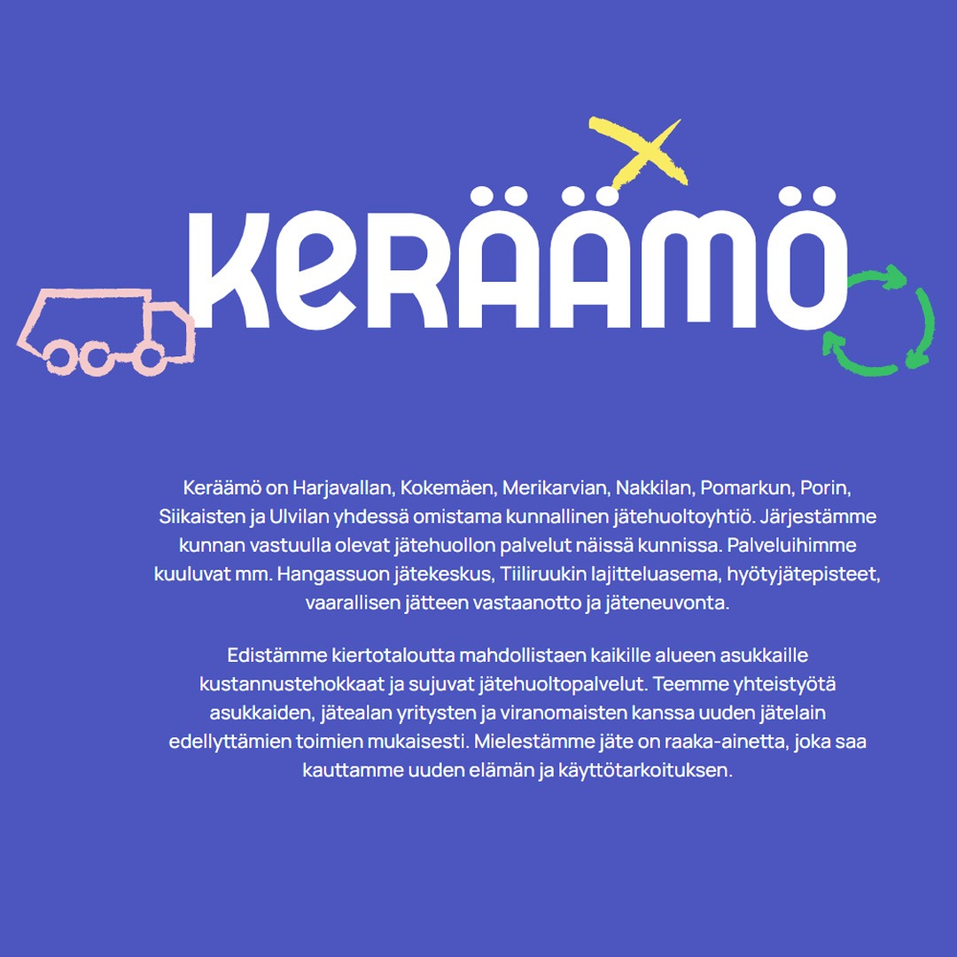 Sinisellä pohjalla keskellä logo Keräämö ja sen alla sama teksti mikä on julkaisussa.
