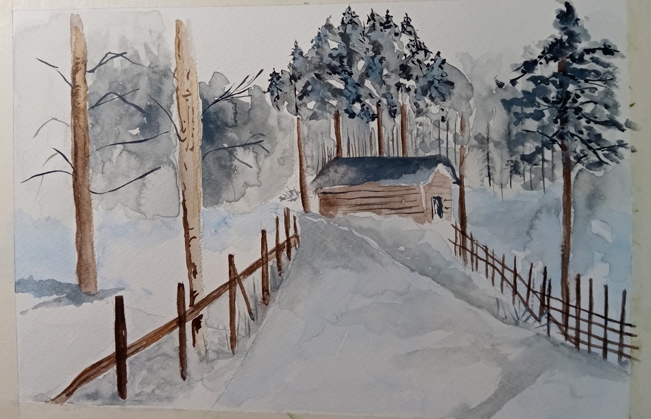 Kuvassa talvinen maisemataulu.