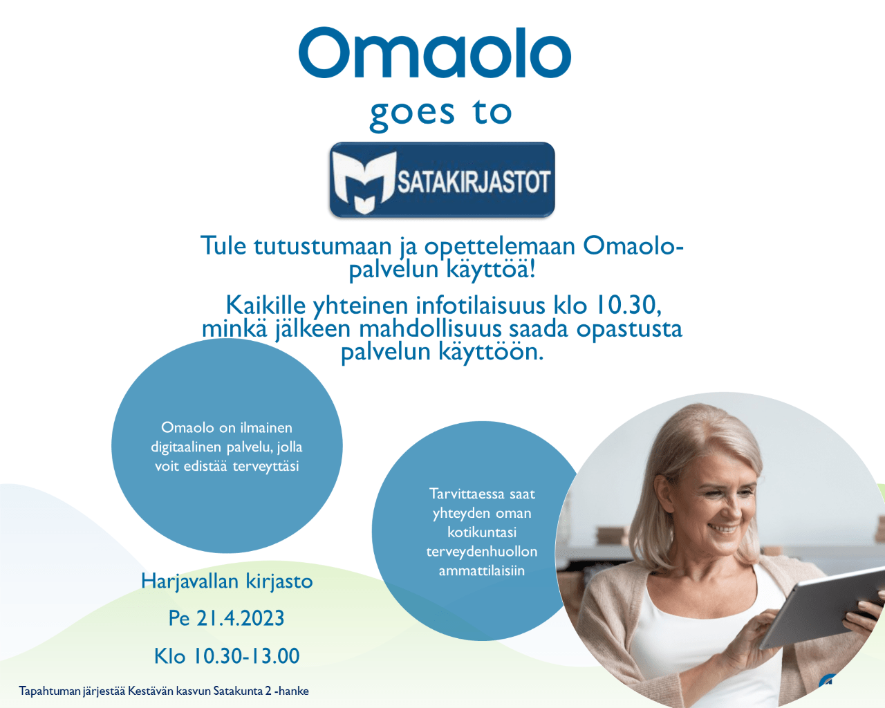 Kuvassa Omaolo-tapahtuman mainoksen tekstit ja kuvituskuva.
