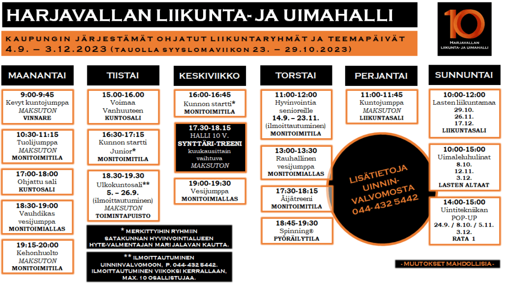 Syksyn ryhmäliikuntalukujärjestys.