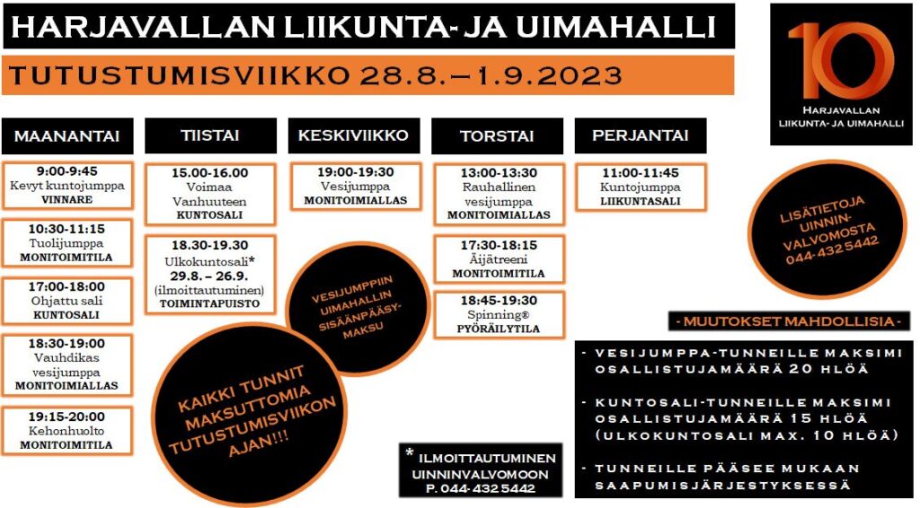 Syksyn tutustumisviikon lukujärjestys.