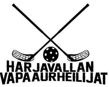 Harjavallan Vapaaurheilijoiden logo, missä kaksi salibandymailaa ja pallo.
