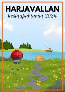 Harjavallan kesätapahtumat juliste, jossa on vettä ja grilli. 