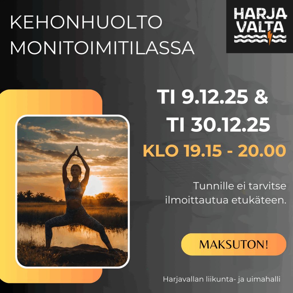 Tiistaina 9.12. ja 30.12. kehonhuoltoa klo 19.15-20.00 liikuntahallin monitoimitilassa. Maksuton tapahtuma. Voi ottaa oman patjan mukaan. 