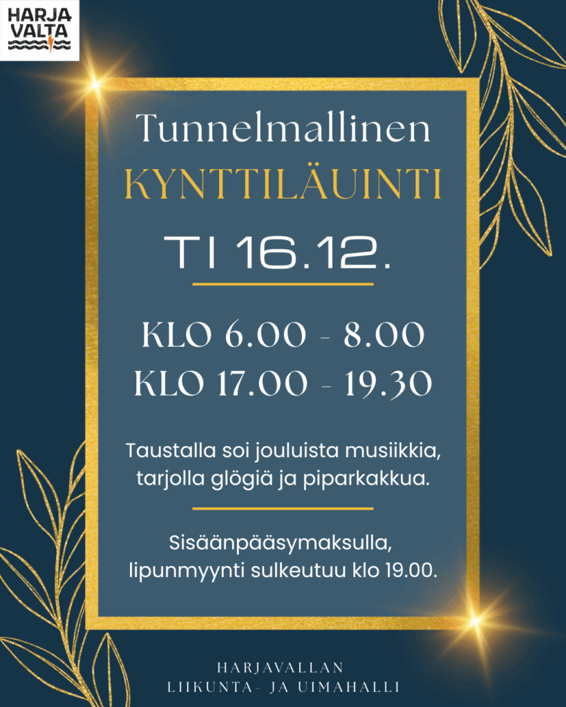 Kynttiläuinnit ti 16.12. klo 6-8 ja klo 17.00-19.30. Cafe Vannassa tarjolla piparia ja glögiä. Harjavallan kaupunki tarjoaa asiakkaille. 