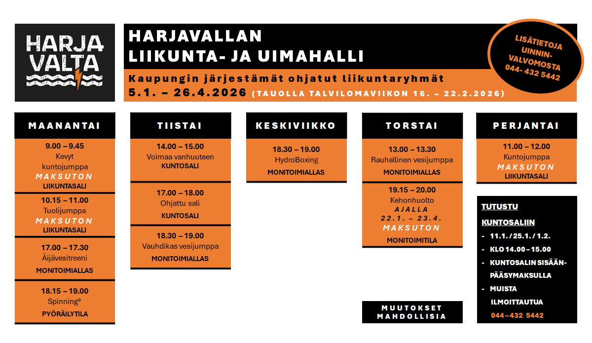 Kevätkauden 2026 liikuntalukujärjestys