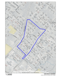 Urakka-alueen karkea rajaus kartalla.