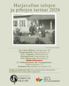 Harjavallan talojen ja pihojen tarinat 2026 -juliste.